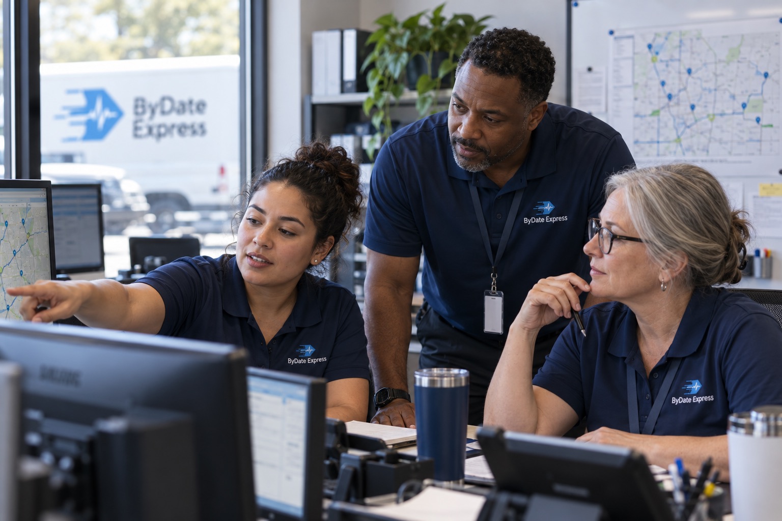 Dispatch team reviewing delivery routes together